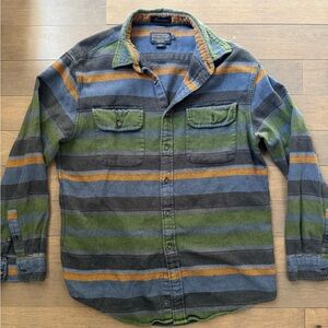 Pendleton Striped Wool Button-Up Shirt Jacket - Blue, Green, Gold